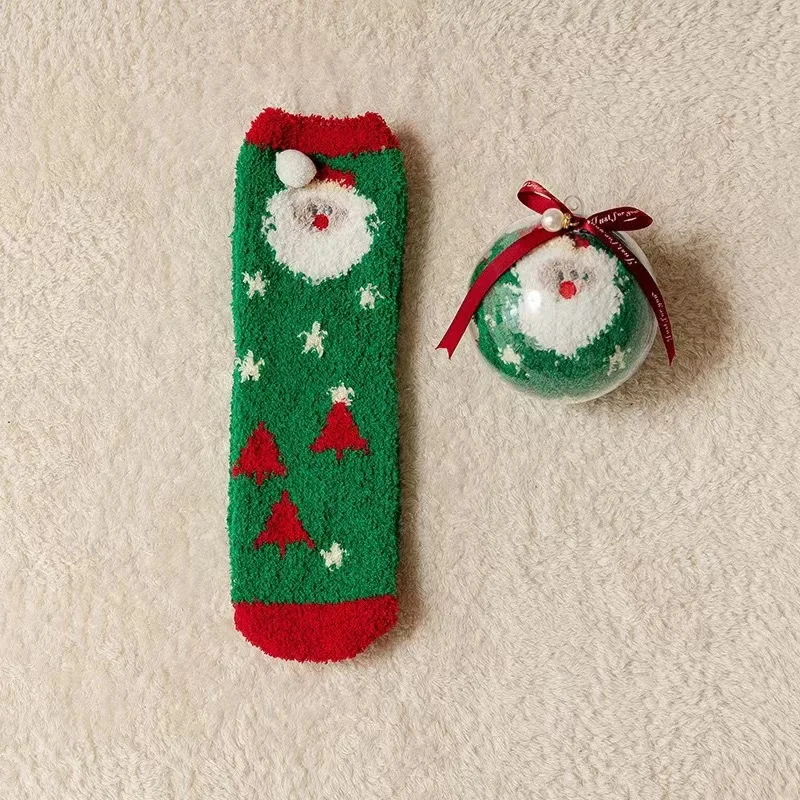 Christmas Coral Velvet Socks Cute Decorative Pendant Gift Cartoon Sleep Socks Packaging Ball Gift New Year Christmas Stockings