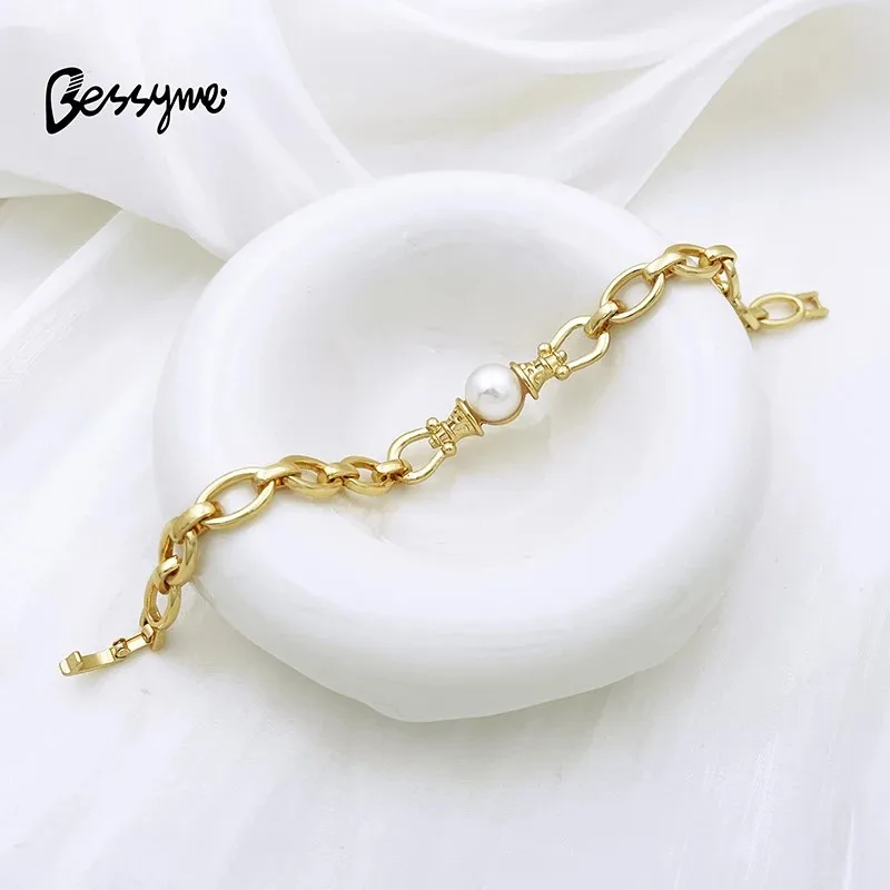 Fashion Women Jewelry Set Gold Plated Necklace Luxury Design Imitation Pearl Earrings Bracelet And Ring For Wedding Party