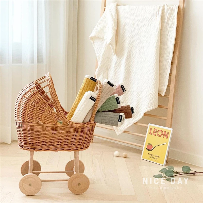 Korean ins kids stroller toysfamily  handmade rattan shopping cart birthday gift