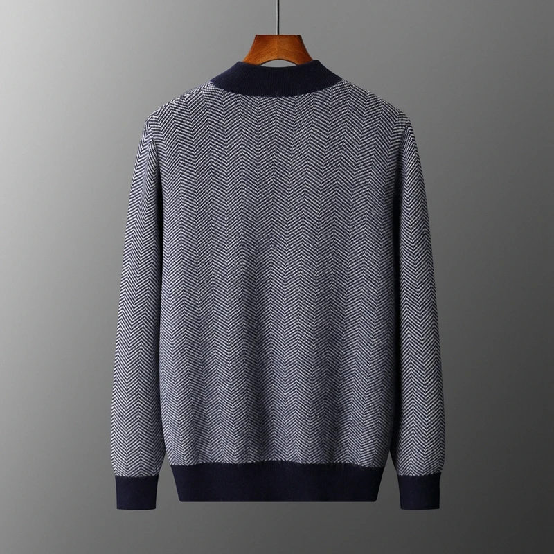 Fall/Winter 100% Pure Wool Cardigan Men's Semi-high Stand-up Collar Loose Zipped Cashmere Knitted Sweater Jacket