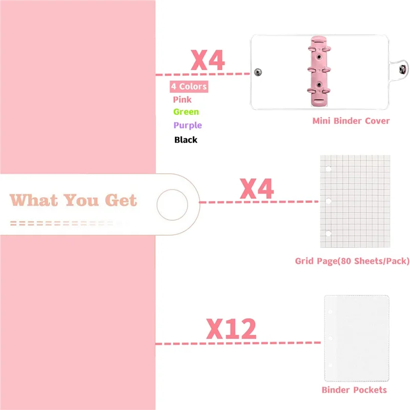 8 عبوات من أغطية الموثق الصغيرة الشفافة المكونة من 3 حلقات مع صفحة داخلية شبكية و24 قطعة جيوب مجلدة (3 قطع/مجموعة)