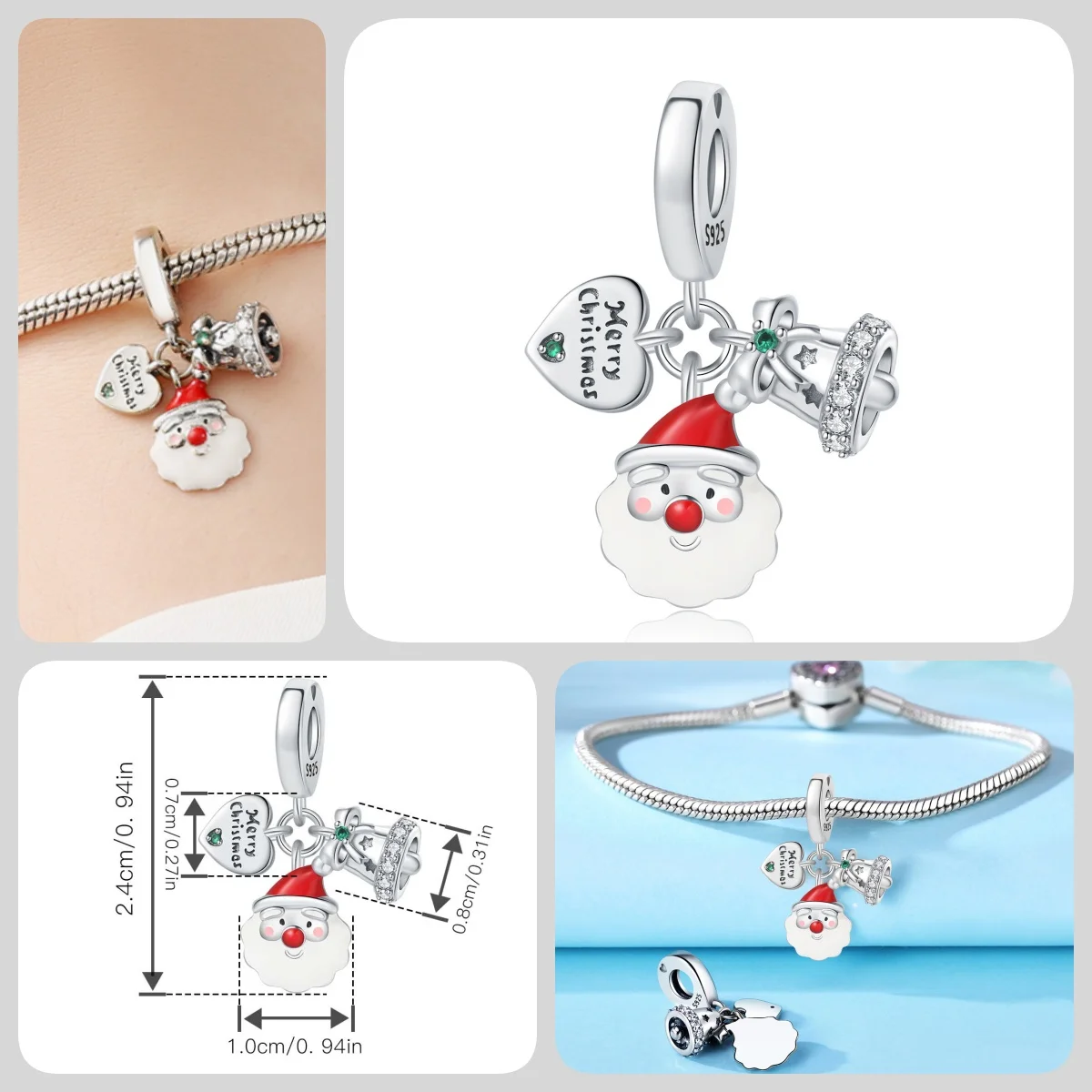 Original 925 Sterling Silber Zirkon Schneeflocken-Charm-Anhänger DIY Perle Passend für Armband Halskette Schmuck Feiertagsgeschenke für Frauen – Detail 3