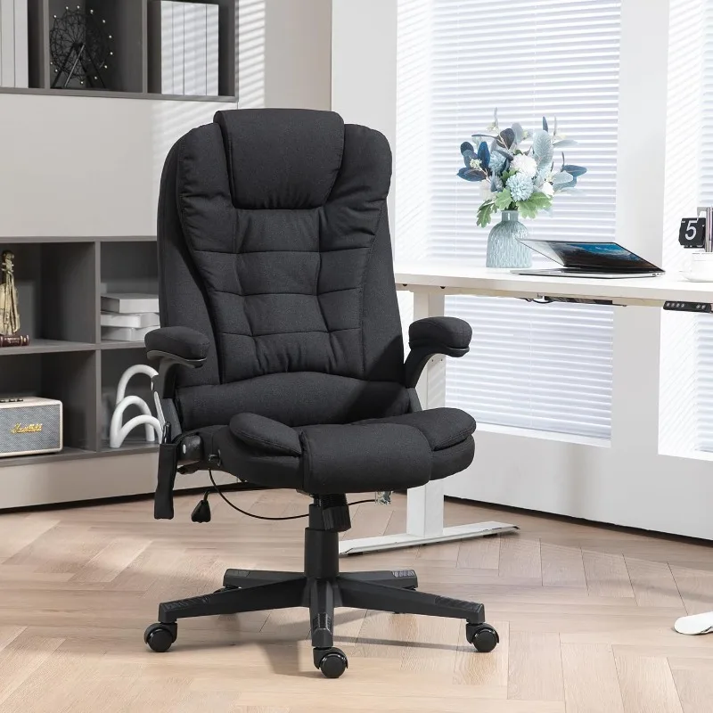 6 Point Vibrating Massage Office Chair with Heat, Linen High Back Executive Office Chair with Reclining Backrest