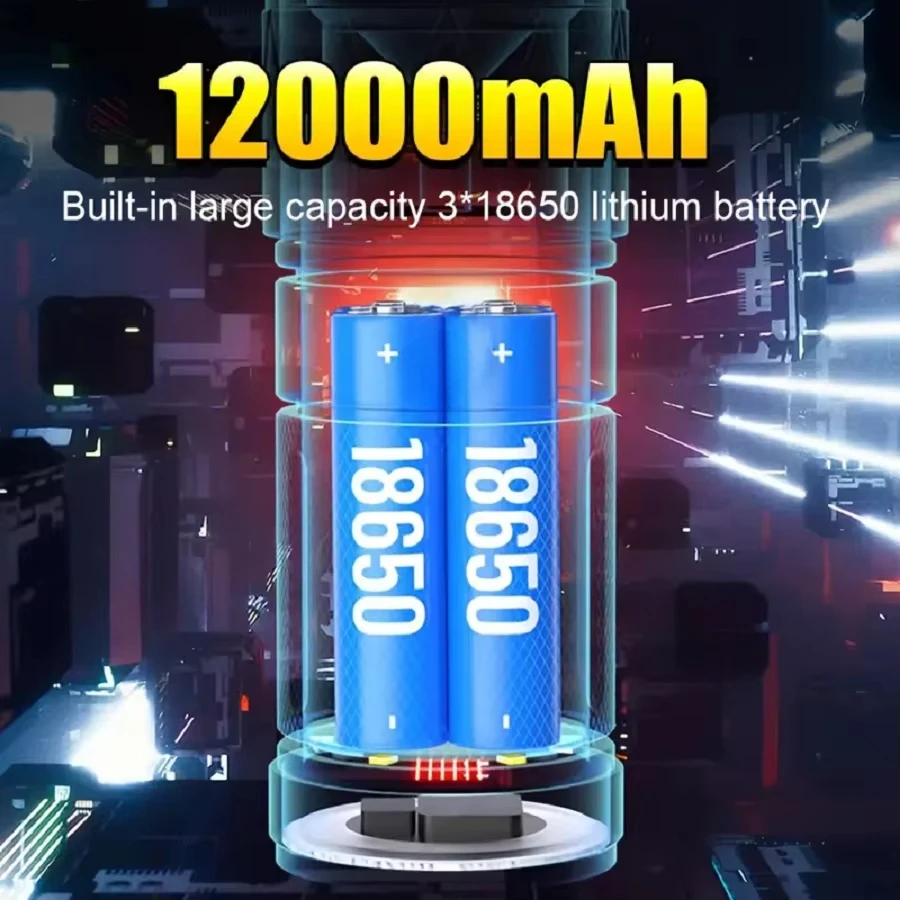 مصباح يدوي LED فائق السطوع 50000LM، شعلة تكتيكية قابلة لإعادة الشحن بقدرة 12000 مللي أمبير في الساعة، تركيز قابل للتعديل للتخييم والمشي لمسافات طويلة في حالات الطوارئ