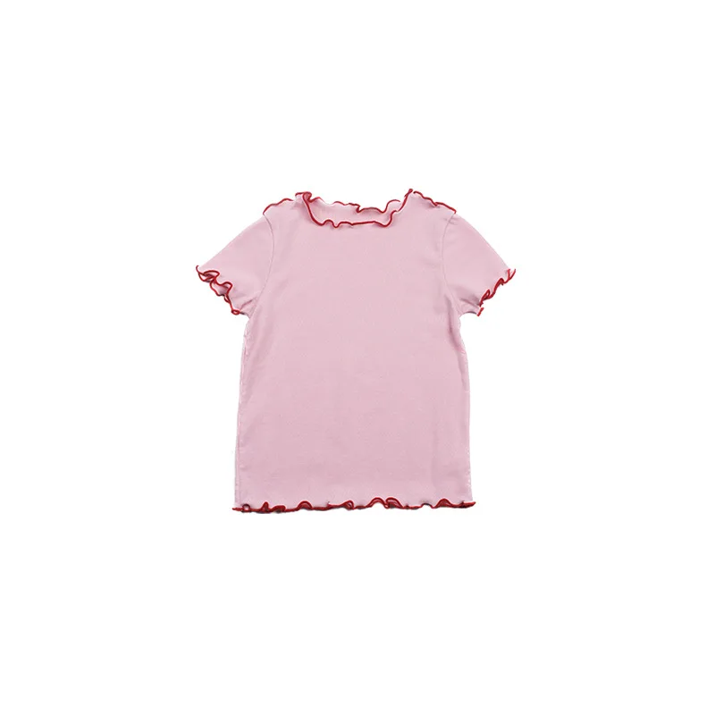 2024 Summer T-shirt Girl Baby Korean Short Sleeved T-shirt Sweet Lace Solid Color T-shirt Girl Sweet Gentle Clothes