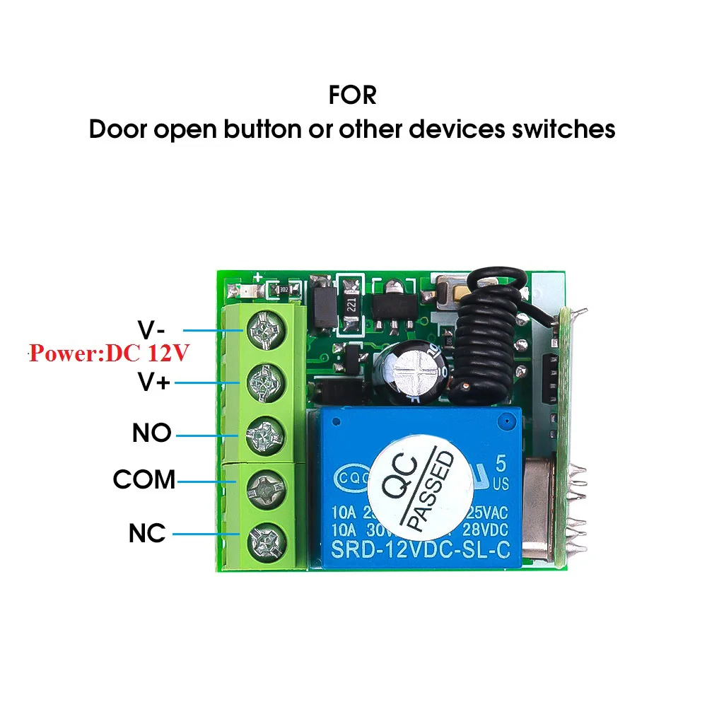 Interruptor De Controle Remoto Sem Fio Universal, DC 12V, 1CH, RF Relé Receptor, 433 MHz, Módulo De Botão Do Transmissor, Kit DIY