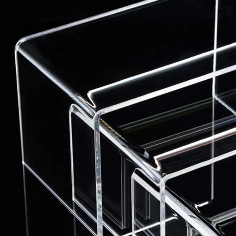 Acrylic Display Risers 3 Size Steps Acrylic Display Stand Anti-Corrosion Clear Showcase Display Shelf for Figure Buffet