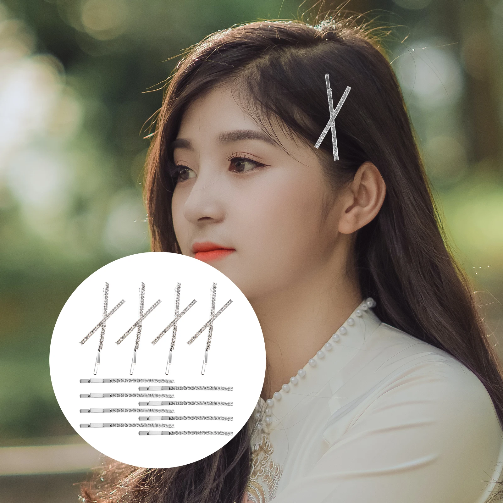 

12 pcs Rhinestone Clips Bobby Pins Accessories Silver 8 Bent 4 Cross Metal Girls Women Hair Barrettes Thick Thin Hair