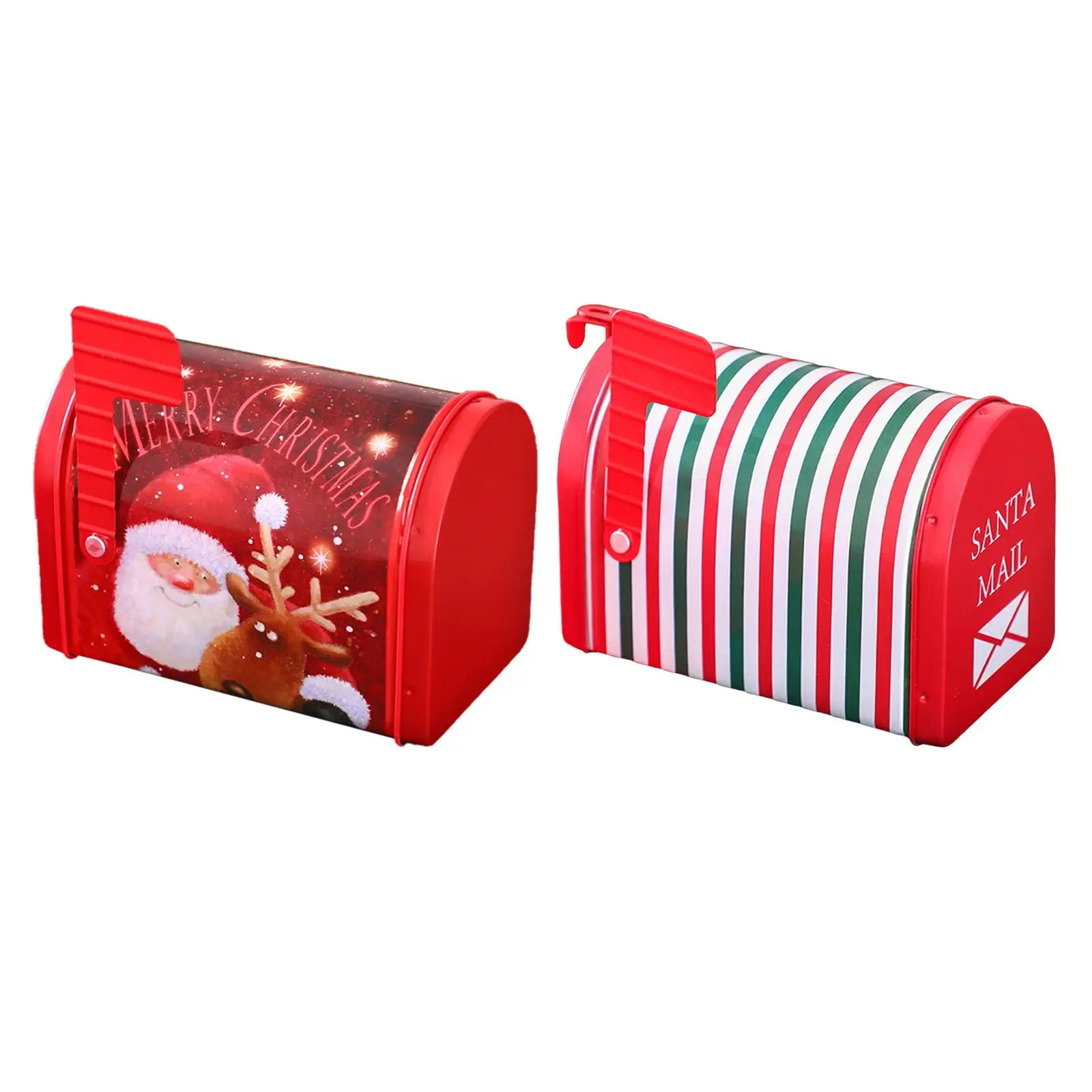 Caja de regalo de Navidad, contenedor de almacenamiento con forma de buzón, estuche de lata para galletas de Navidad, regalos para niños grandes, adorno de fiesta, mostrador de cocina