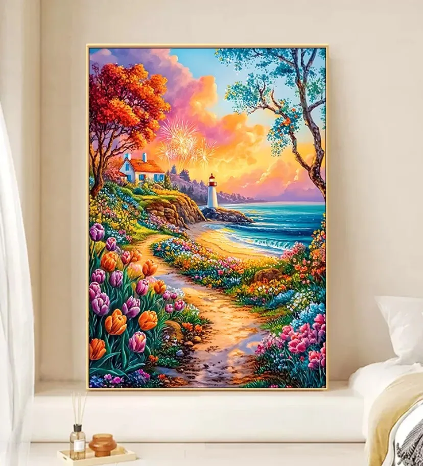 

9ct 60x80cm Seaside Embroidery DIY Chinese Style Printed Kits Cross Stitch Needlework Set Home Decor Crafts 58 Colors