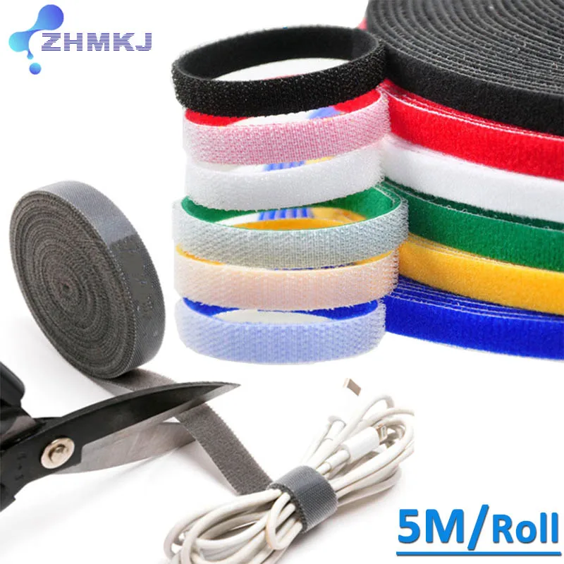 5M/Roll Reusable Hooks Loops Cable Tie Self Adhesive Fastener Tape Cable Ties Wire Straps Wire Organizer Strip DIY Accessories