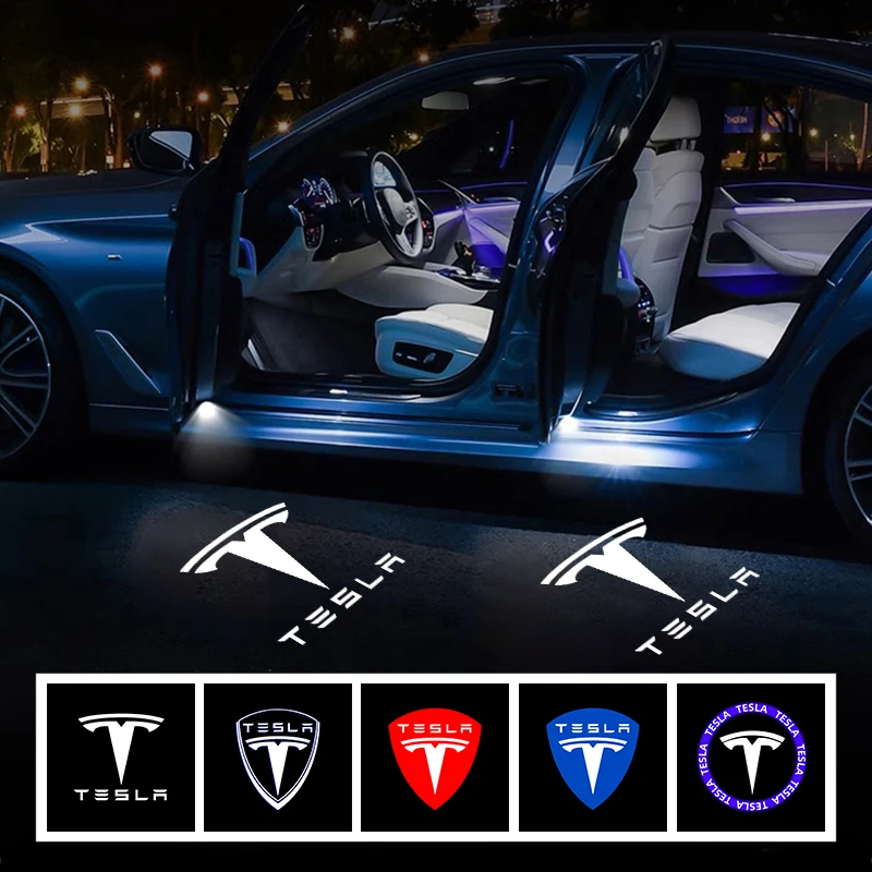 2 قطعة باب السيارة ترحيب مصباح HD LED شعار أضواء جهاز عرض ل تسلا نموذج 3 نموذج S نموذج X نموذج Y Cybertruck Roadster SpaceX #1