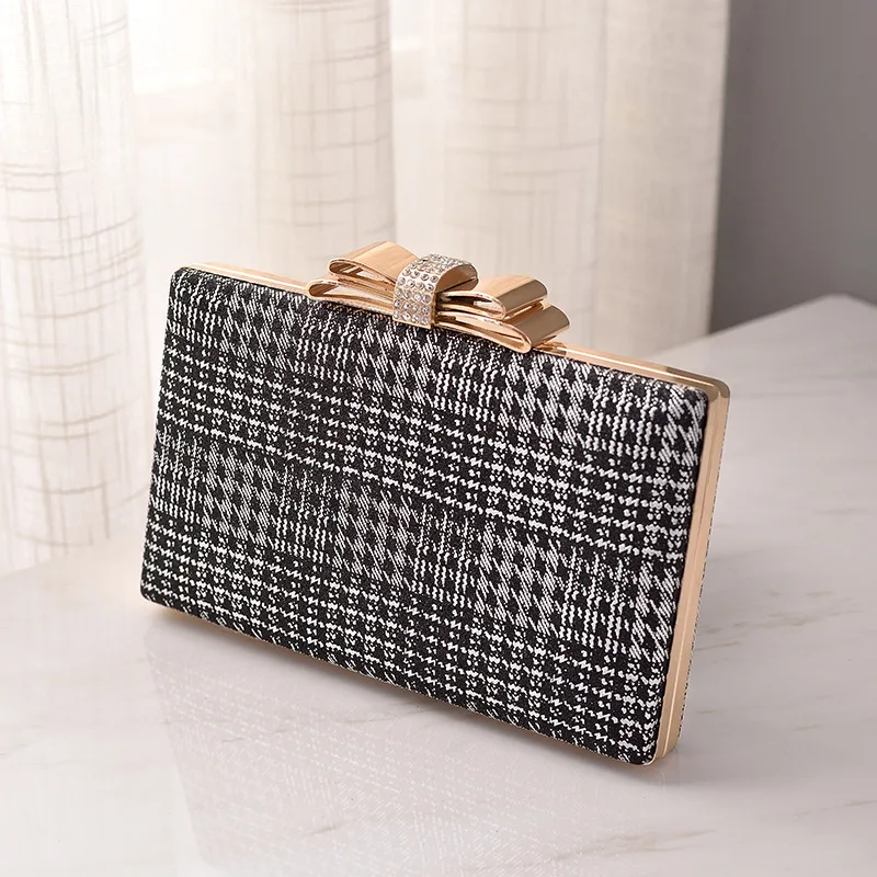 

New Socialite Elegant Dress Bag with Bowknot Black Evening Bag Diamond Clutch Small Style Dress Bag