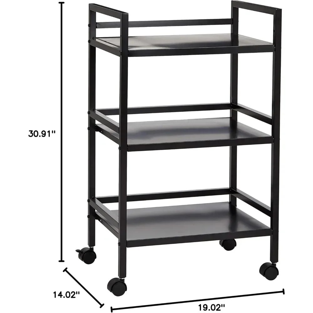 Carro de salón rodante de Metal de 3 niveles, 14,02 "D x 19,02" W x 30,91 "H, negro