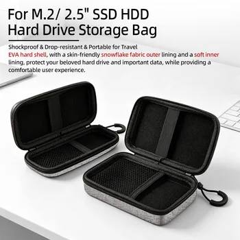 Bolsa de almacenamiento para discos duros SSD HDD M.2/2.5 pulgadas, carcasa rígida Eva con exterior de tela con diseño de copo de nieve y interior suave, protector de datos a prueba de golpes 1