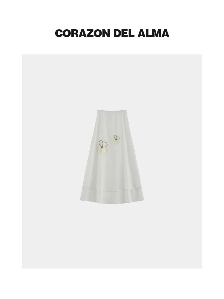 

Ultra-Thin 100% Flax Hand-Cut Floral Embroidery Slimming High-Waist Midi Skirt Breathable Comfortable Commute Style A-Line Skirt