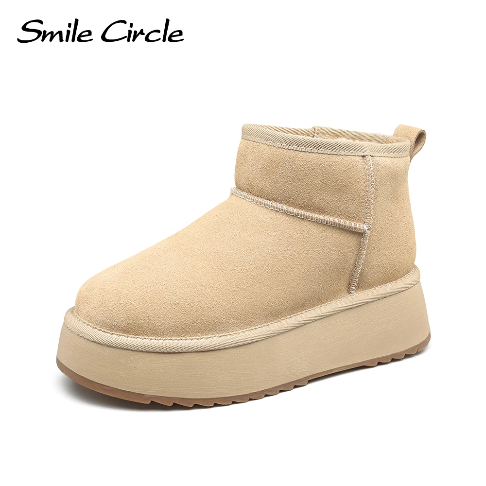 Smile Circle Snow Boots Women Round Toe Slip-on Thick Sole Boots Warm Platform Casual Shoes