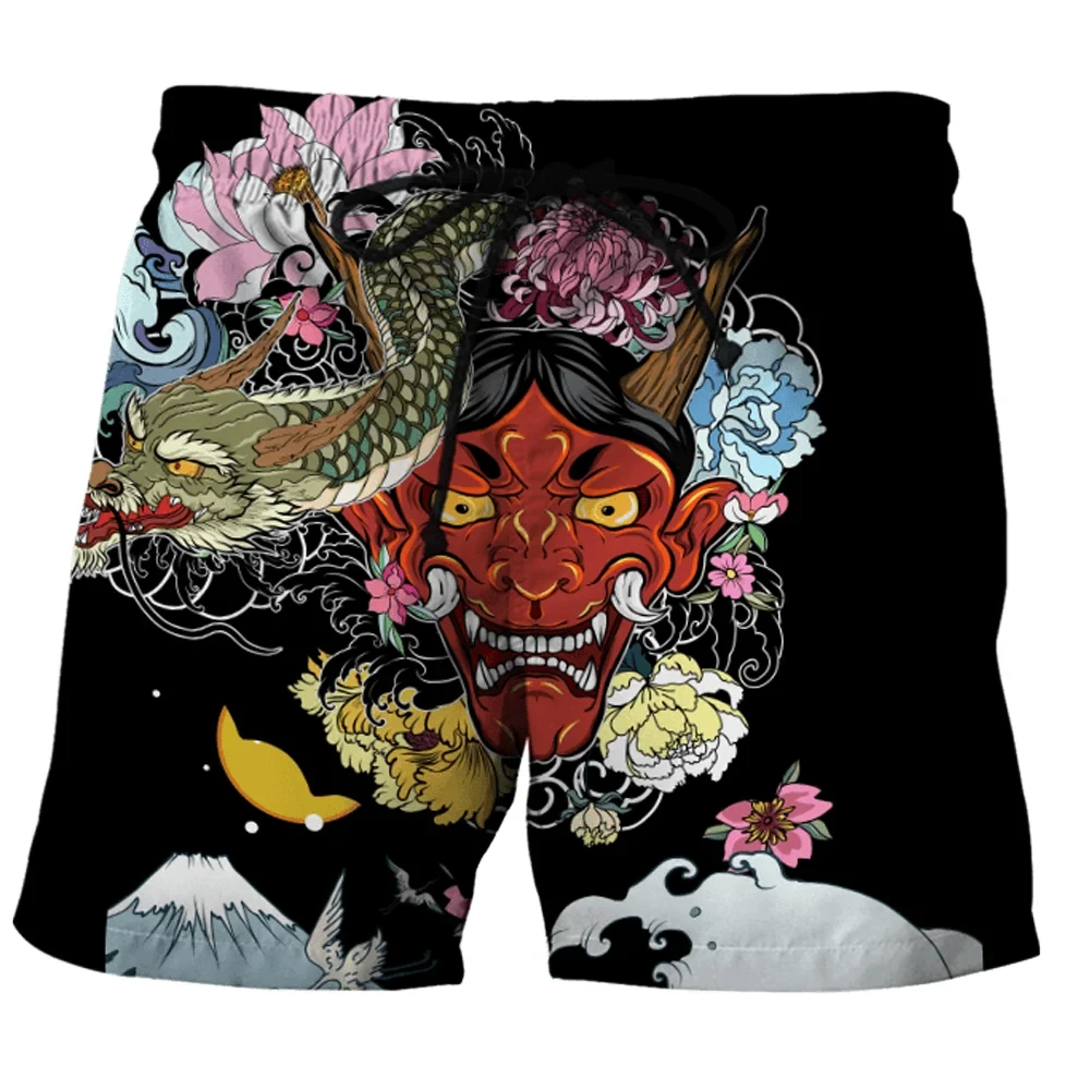 Japan Sakura Samurai beach shorts quick dry men sexy bodybuilding harajuku summer casual male gym pour Homme low waist fitness