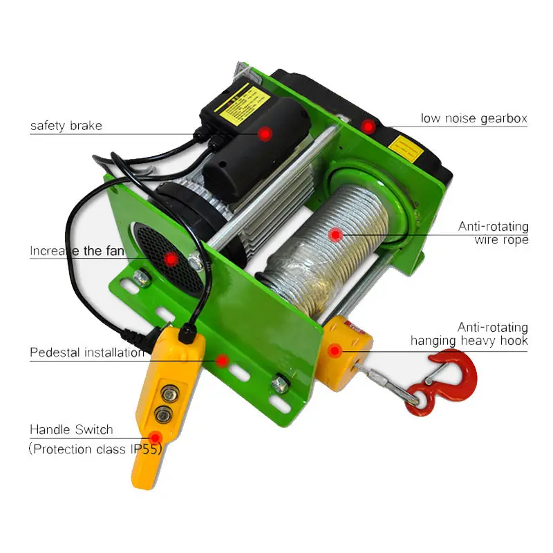 Electric Winch 200-400KG Electric Hoist 30M Steel Wire Rope Windlass Winding Engine Elevator Household Building Crane 220V