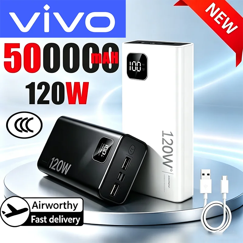 VIVO 500000mAh Power Bank 120W Super Fast Charging Large Capacity Powerbank Portable Battery For iPhone Samsung Huawei