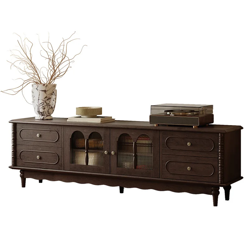 

French retro all-solid wood TV cabinet antique living room 2025 new living room home American TV