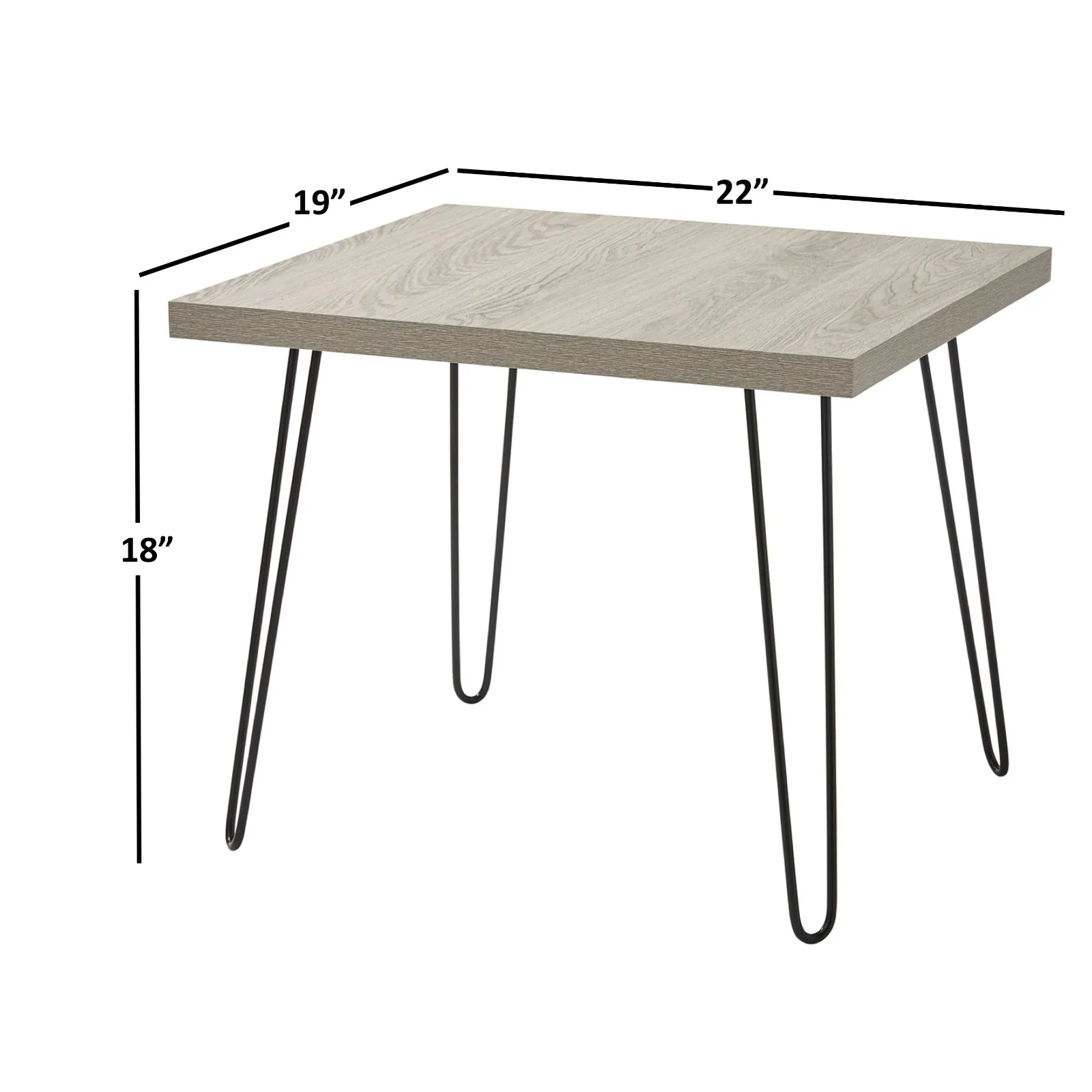 US Hairpin Leg Square Side Table,Gray Modern side table with clean lines and stylish hairpin legs Table top supports up to 33 lb