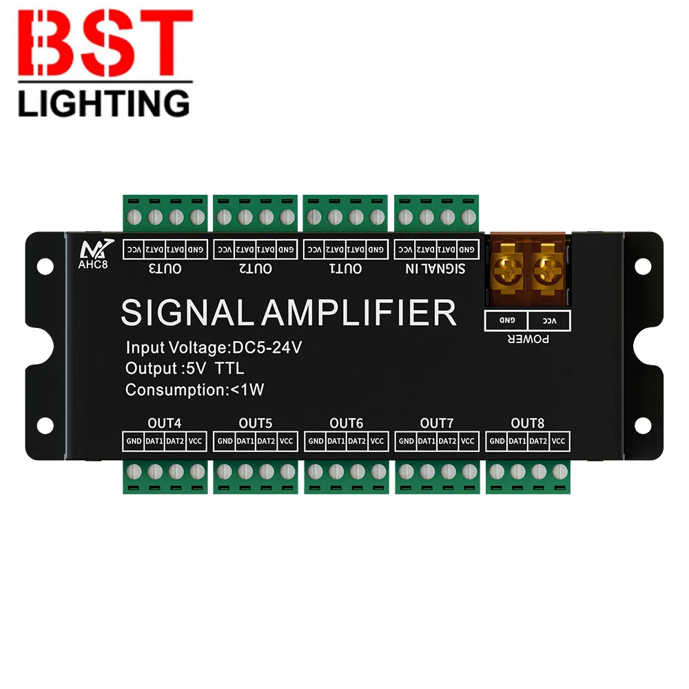 

8Channels Magic Singal LED Strip Amplifier 5V SPI TTL Signal Output Support WS2811/WS2812B/WS2815/WS2813 Led Light DC5-24V