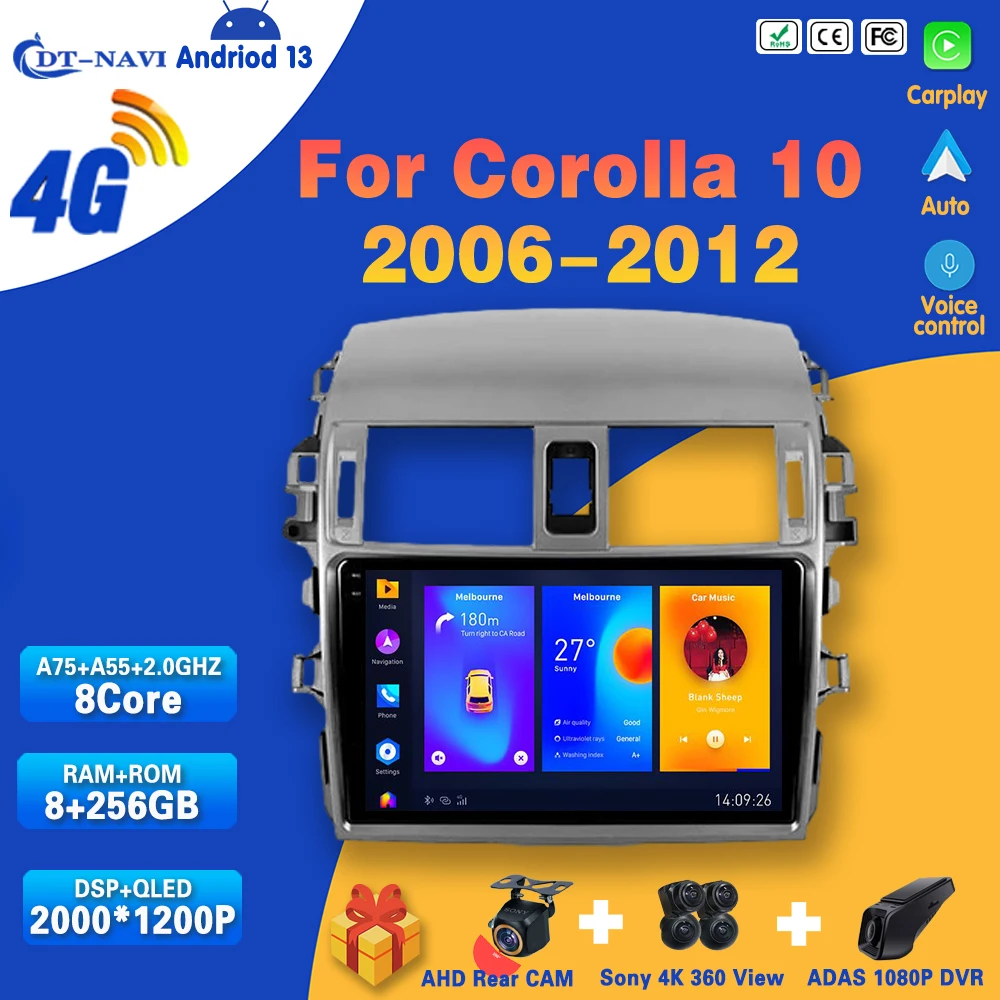 

Car Radio Carplay Android for Toyota Corolla E140 E150 2006 - 2012 Multimedia Video Player Auto stereo navigation GPS No 2Din