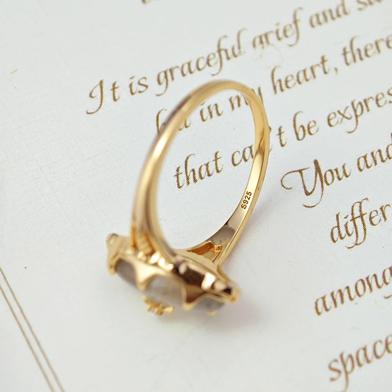 LAMOON Gemstone Labradorite Ring For Women Natural Stone 925 Sterling Silver Gold Vermeil Jewelry Mysterious Sky Vintage Ring