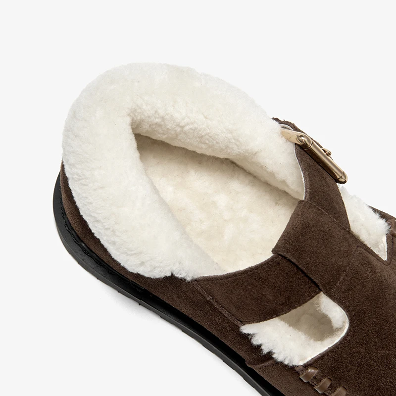 BEAUTODAY Casualowe Baleriny Damskie Skóra Zamszowa z Podszewką z Wełny Zapinane na Klamrę Plecione Okrągłe Palce Ciepłe Damskie Buty Ręcznie Robione 22824