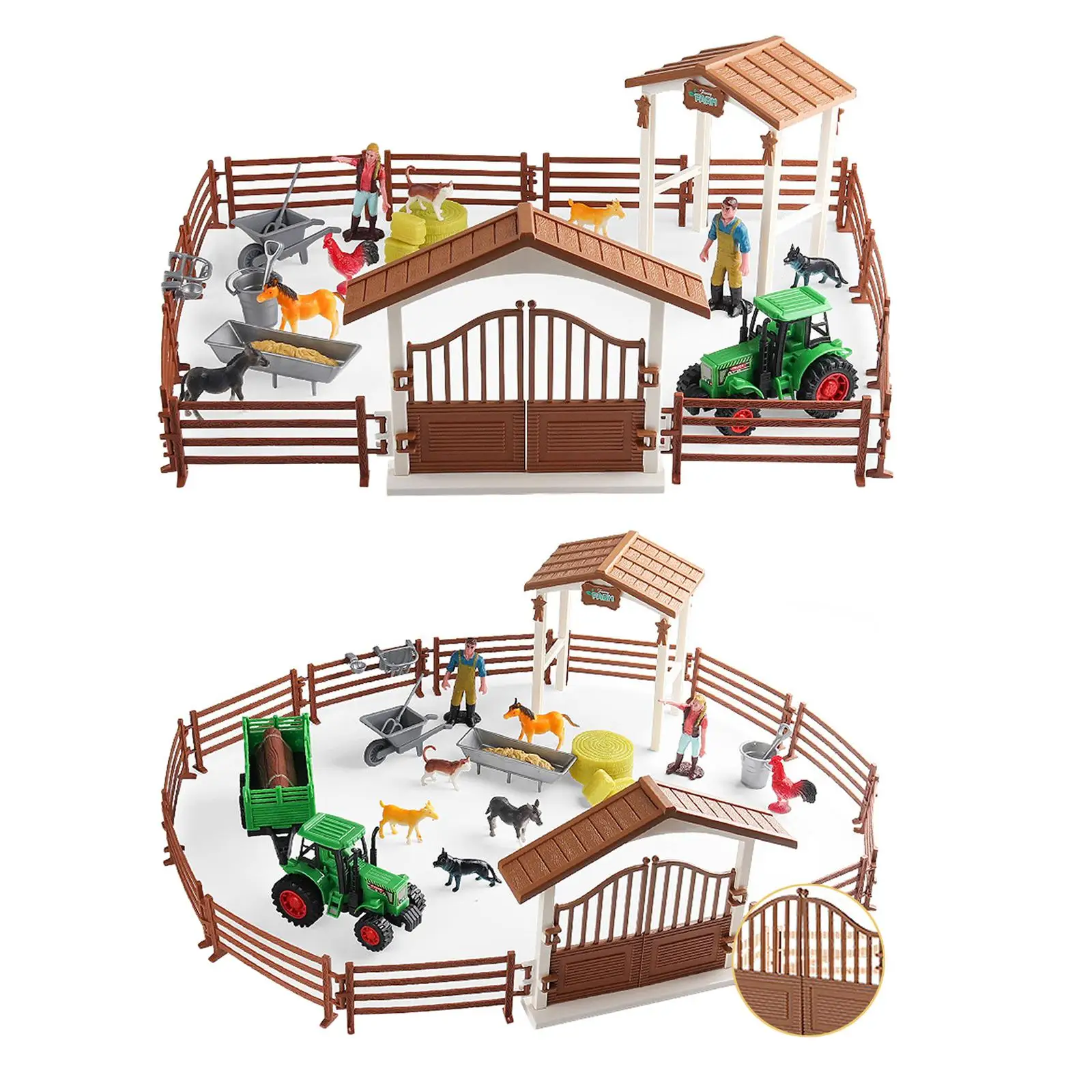 Barn Farm Animal Toys for Toddlers,Horse Stable Playset,Animals Figurines,Fence