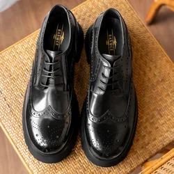 Platfrom Mens Leather Shoes 2024 New Style Luxury Genuine Leather Brand Fashion Designer Black Brogues Daily Work Business Shoes