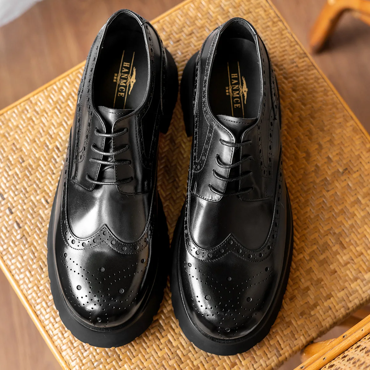 Platfrom Mens Leather Shoes 2024 New Style Luxury Genuine Leather Brand Fashion Designer Black Brogues Daily Work Business Shoes