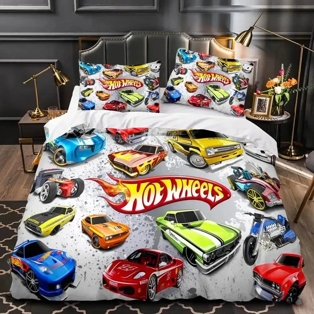 

Удобные комплекты с принтом Hot Wheels для мальчиков и девочек, комплект детского постельного белья для пуховой спальни, комплект постельного белья королевского размера