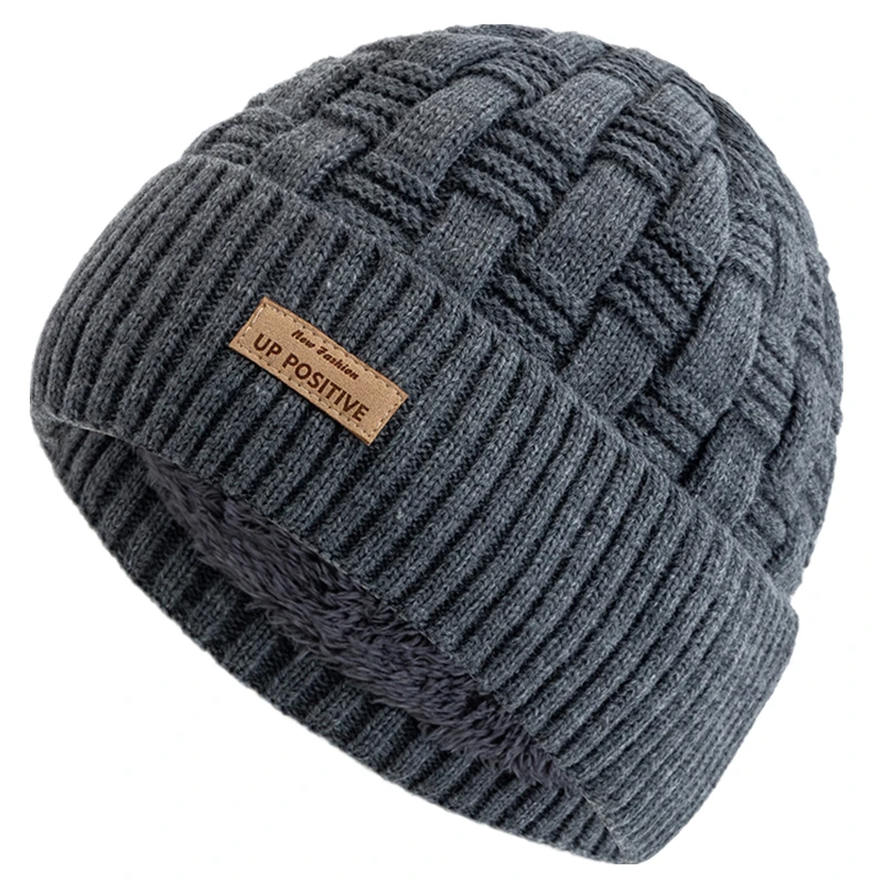 New Style Unisex UP POSITIVE Labal Winter Hats Outdoor Knitted Hats For Men Women Beanie Cap Plush Fur Lined Warm Sports Hats