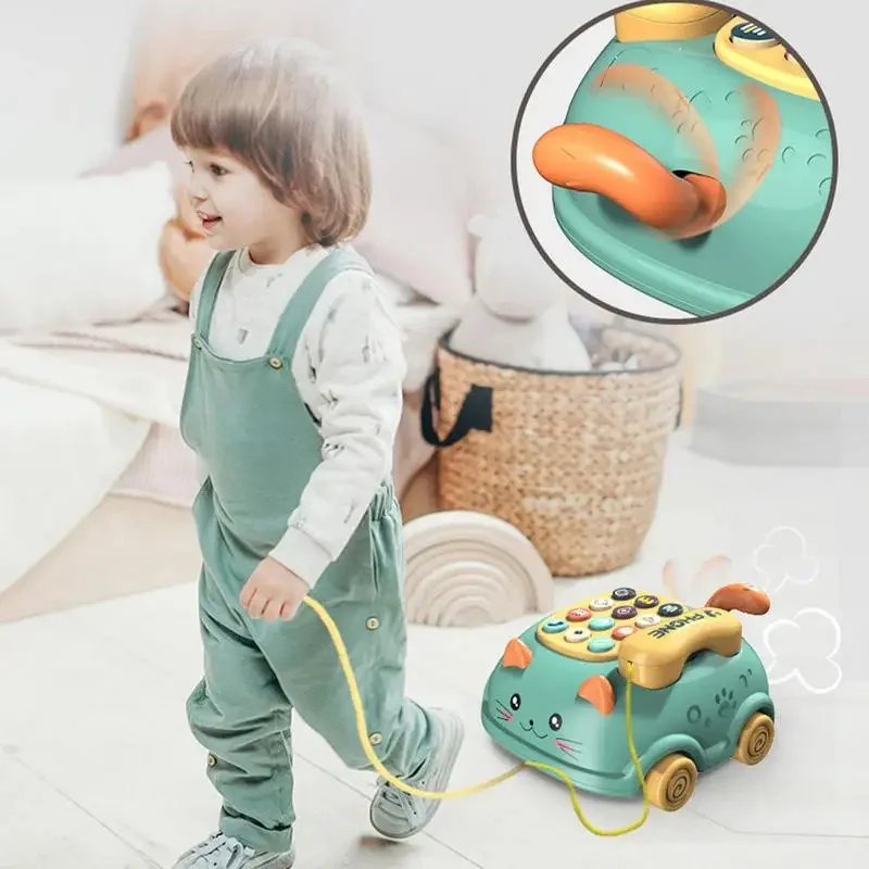 Montessori Baby Musical Telephone Toy Cartoon Cat Pattern Telephone Educational Toys for Boys Girls Toddler Birthday Gift