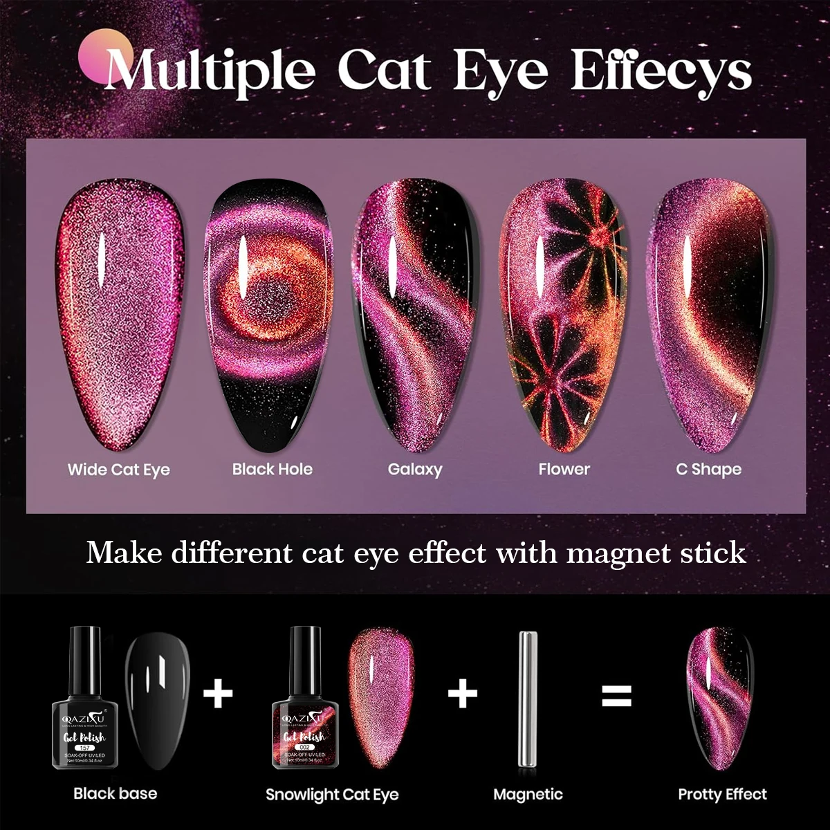 1-2 قطعة 10 مللي أورورا القط العين هلام مسمار البولندية بريق الترتر المغناطيسي مسمار البولندية نقع قبالة UV LED ورنيش مسمار الفن الشتاء #4