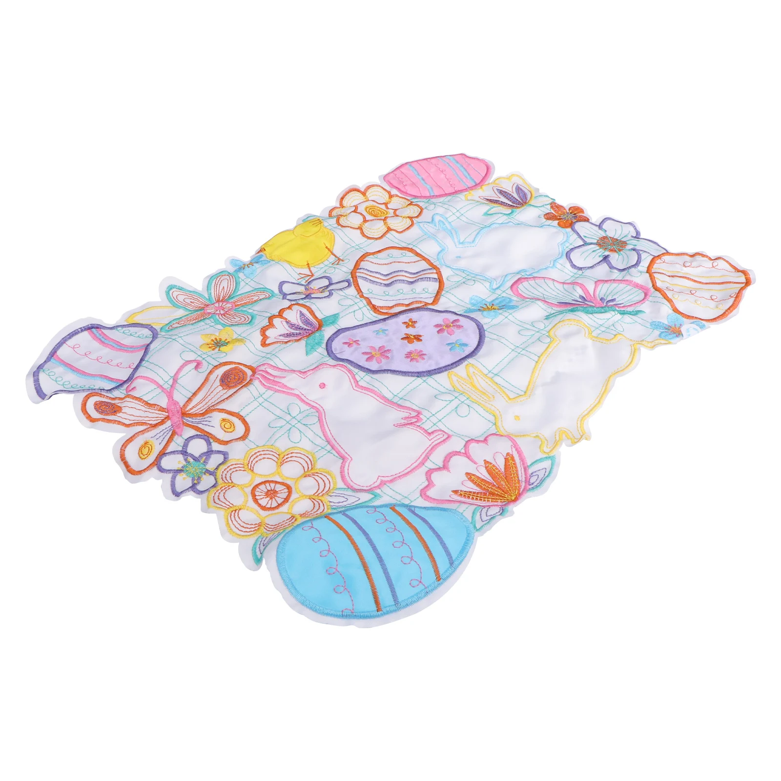 

1pc Easter Egg Placemat Cartoon Rabbit Pattern Handmade Kitchen Coaster Table Mat Decor Gift Pink Embroidery Spring