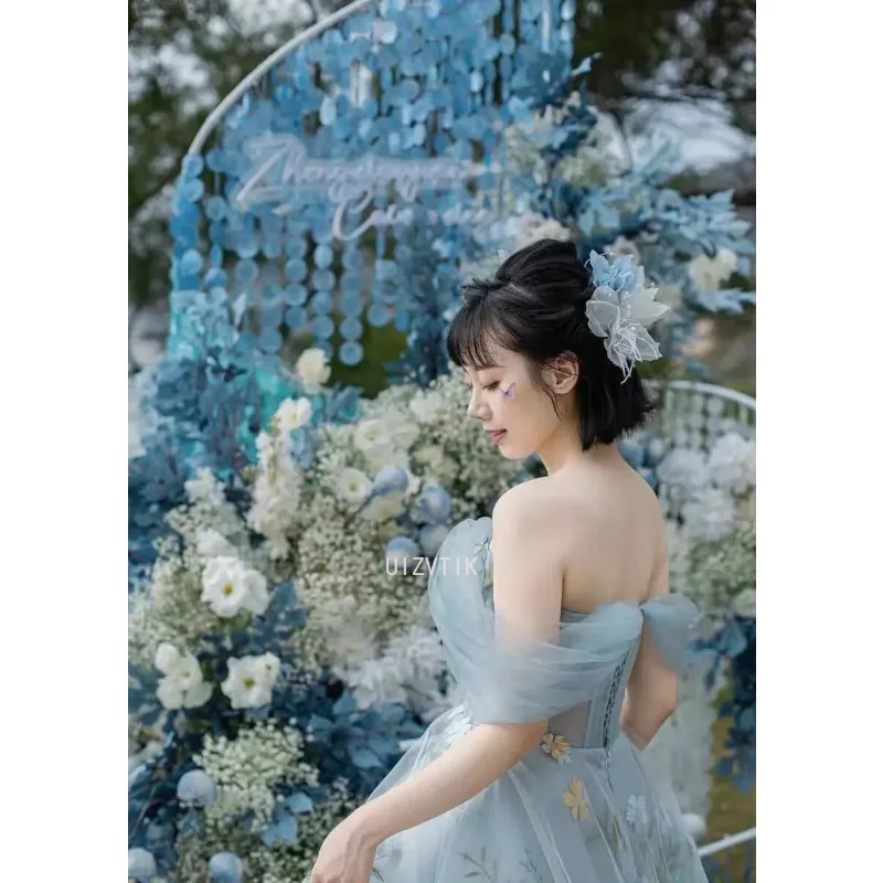 Vestidos de festa de noite feminino princesa fora do ombro sem mangas bordado banquete formal ocasião vestido elegante vestido de baile