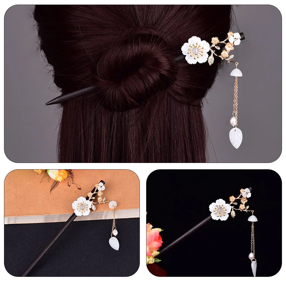 

Tassel Hair Accessory Vintage Style Elegance Flower Pattern Not Easy Peel Off Hair Stick Tassel Hairpin