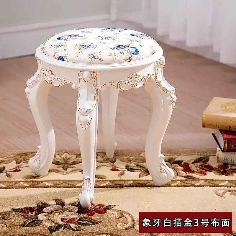 Nordic Coffee Table  Stools Living Room Sofa Stool Bedroom Creative Fabric Carving Round Stool Nail Art Shoe Changing Ottomans