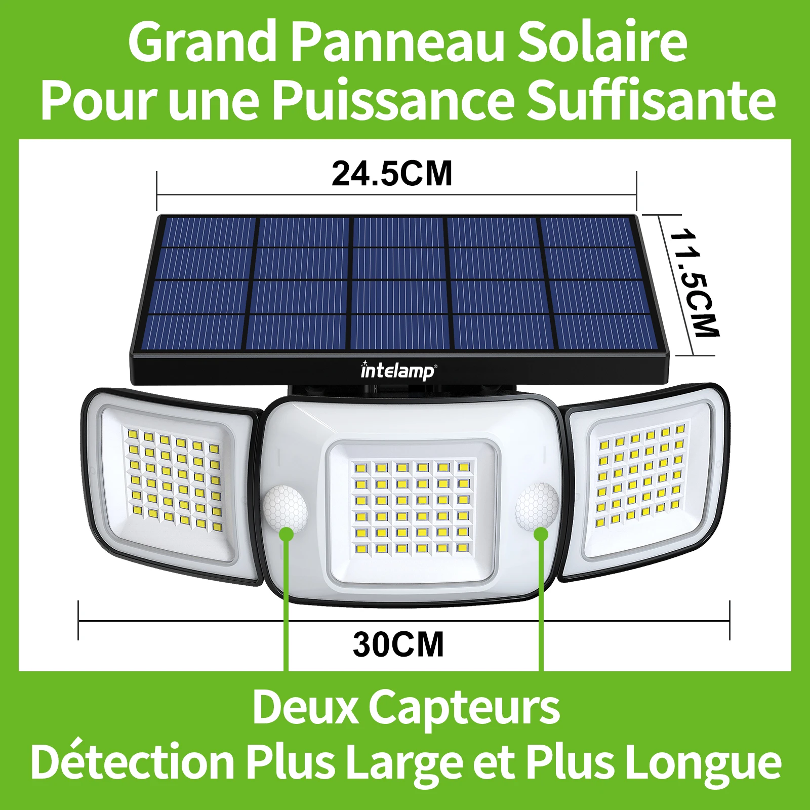 Intelamp Solar-Außenstrahler mit langer Batterielaufzeit (6000 mAh), größerem Solarpanel für schnelleres Laden, zwei Sensoren für breitere und längere Erfassung für Hof und Garage. – Detail 15