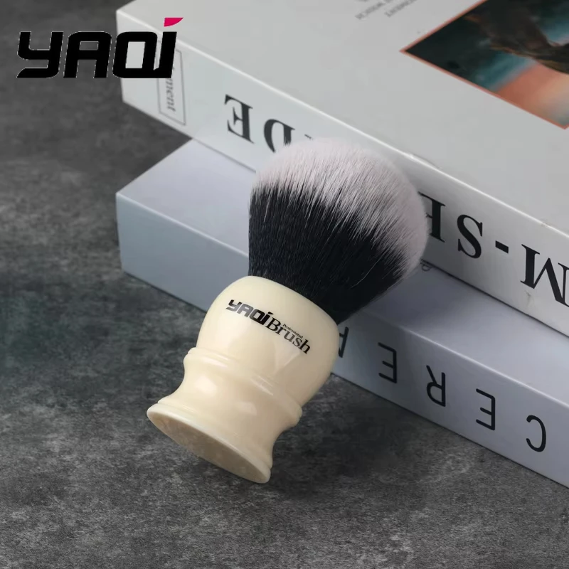 2026 YAQI Professional Hermon 30mm Large Size Knot White Resin Handle Synthetic Hair Tuxedo Knot Men Shaving Brush