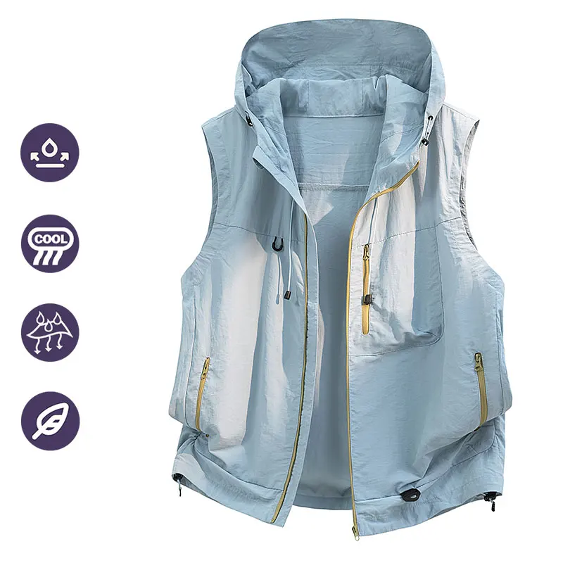 Men Hiking Vest Women Sports Vest Spring Autumn Sleeveless Jacket Man Hooded Zipper Camping Top Couple Casual Polyester Coats