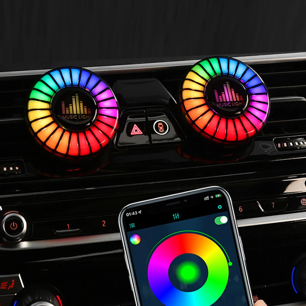 Car Air Freshener Outlet Fragrance Air Vent Aromatherapy Interior Perfume RGB Music Rhythm Lamp Voice Pick Up Atmosphere Light