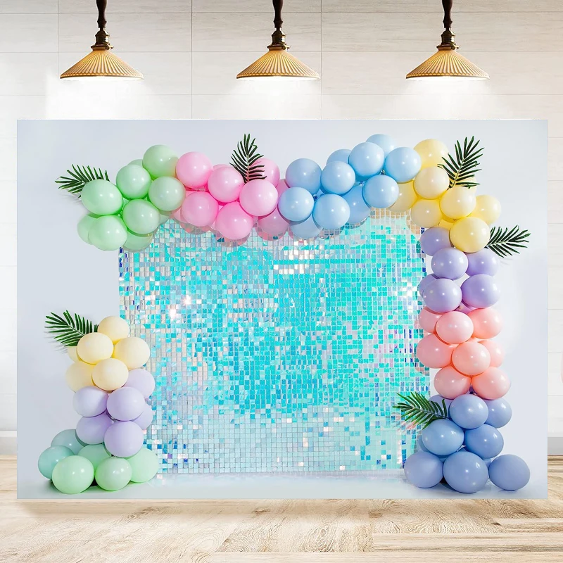 Photography Backdrop Blue Sequin Shimmer Background Banner Decor Balloon For Wedding Anniversary Birthday Party Poster