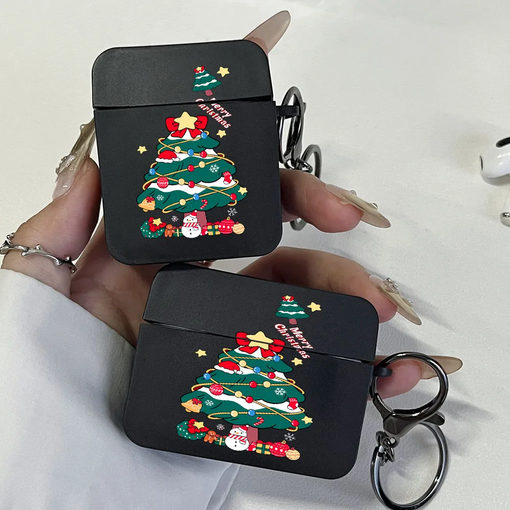 

Black Merry Christmas Tree Shockproof Headphone Case for AirPods 4, 3,1, 2, AirPods Pro 2, Pro Wireless Bluetooth Earphone Case