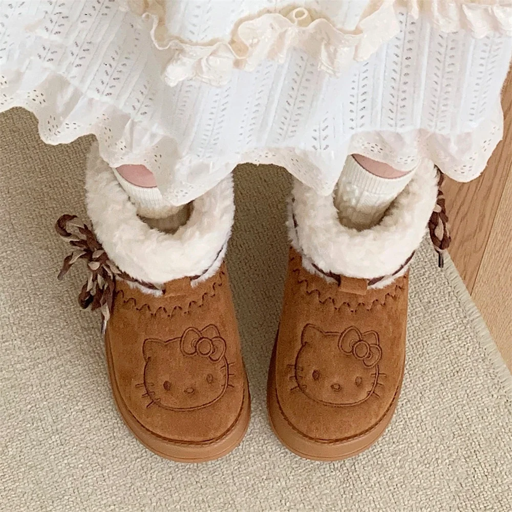 Sanrio Hello Kitty Snow Boots Anime Women Y2K Snow Boots Cute Warm Cotton Shoes Winter Non Slip Short Boot Christmas Gift