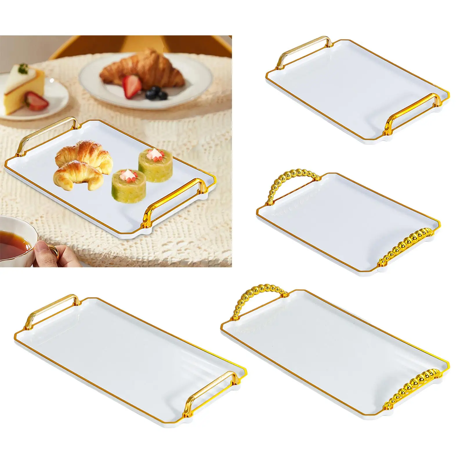 Serving Tray with Handles Ottoman Decor Platter Rectangular Stylish Storage Tray for Bedroom Restaurant Bar Outdoor Holidays