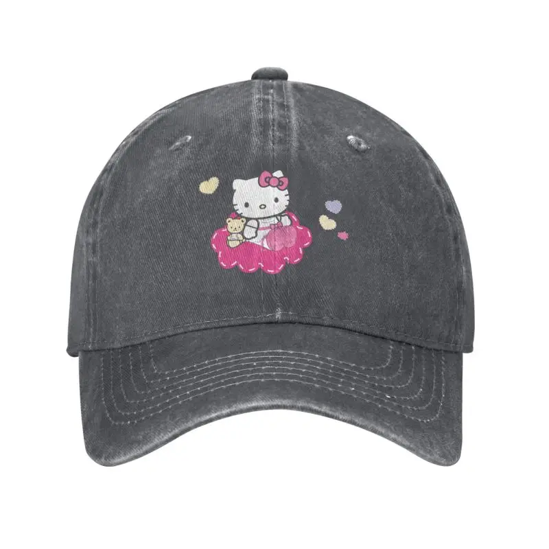 

Бейсбольная кепка с сердечками «Hello Kitty» на заказ для женщин и мужчин, хлопковая регулируемая шляпа с рисунком кота и папы, спортивные кепки Snapback